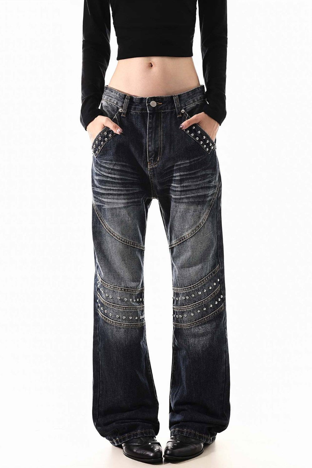 Darkwash Embroidered Stud Jeans