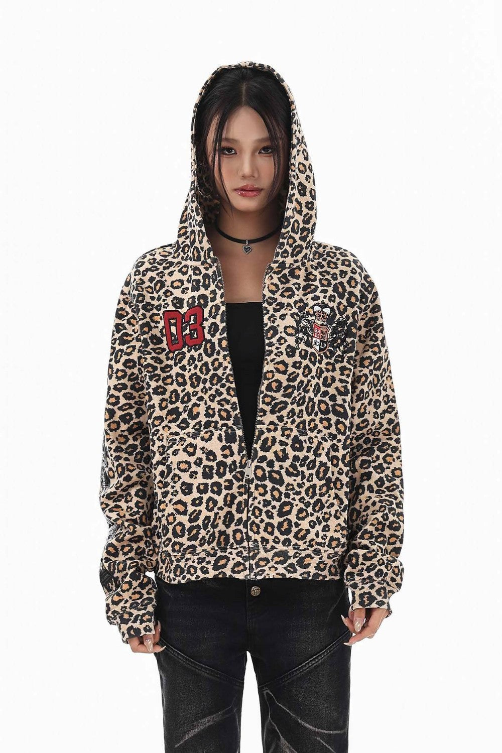 Leopard Script Hooded Jacket
