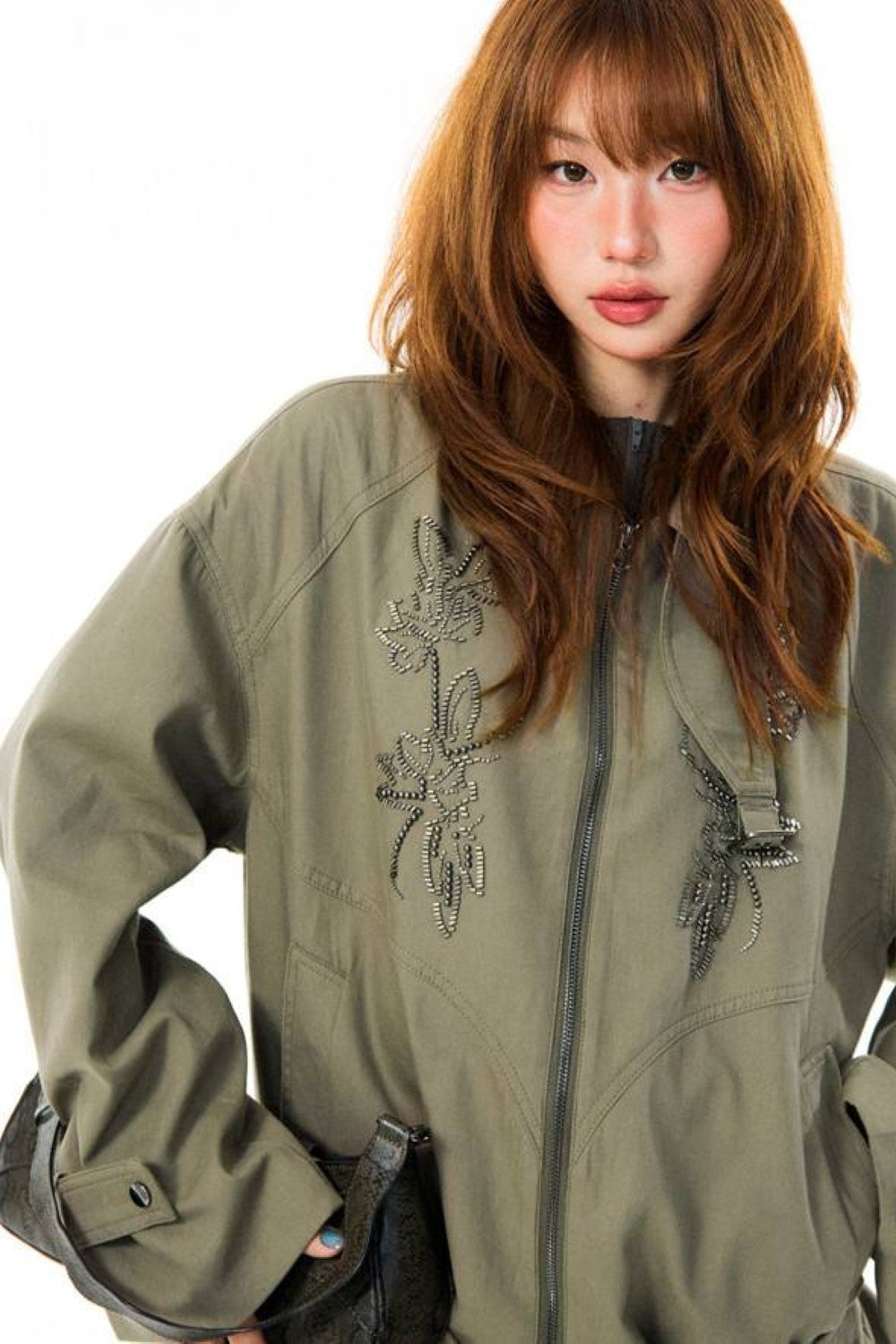 Olive Beaded Cinched Jacket