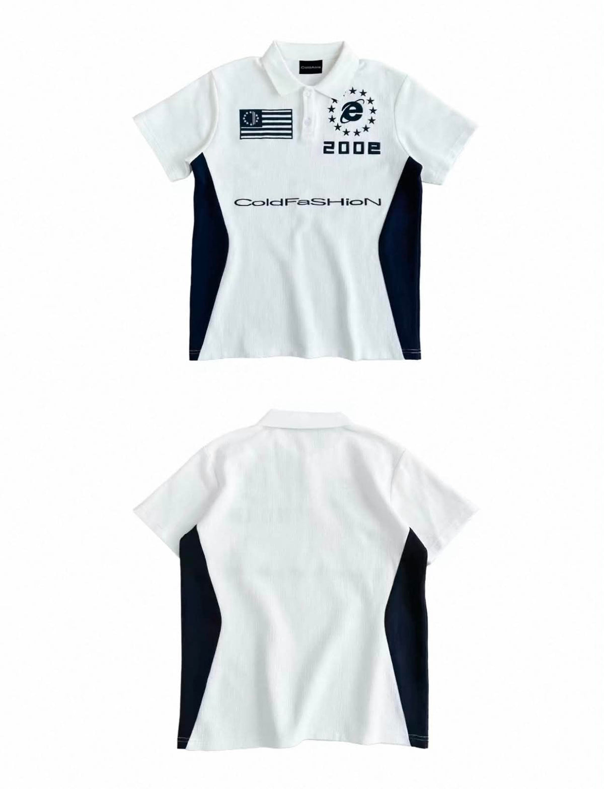 ColdAsia Flag 200E Spliced Polo – Embroidered Streetwear Top