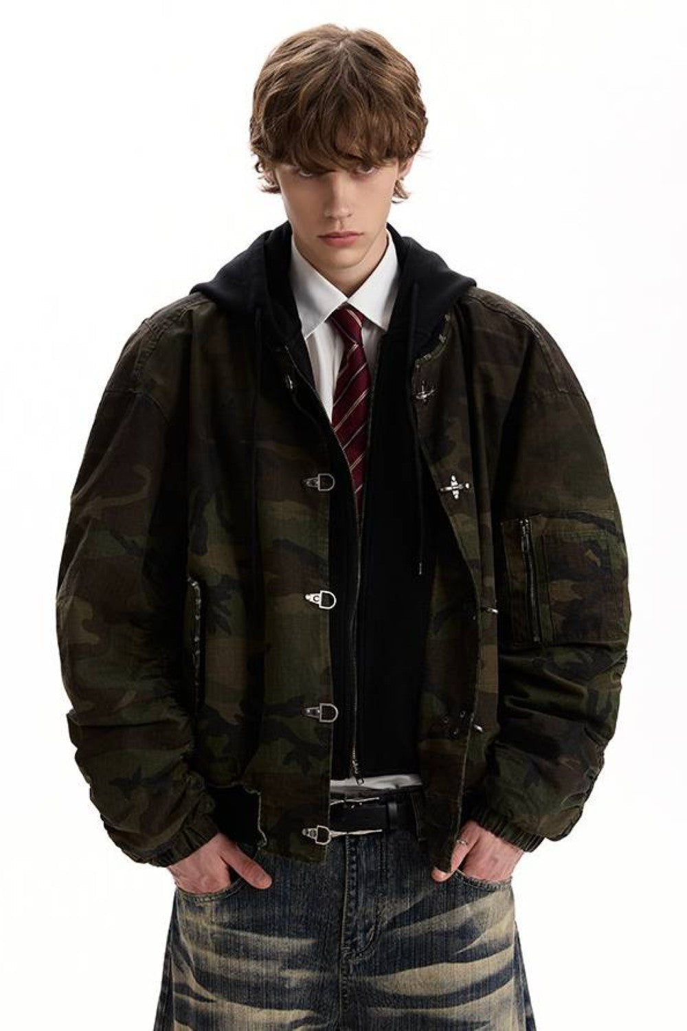 Camo Buckled Bomber Jacket