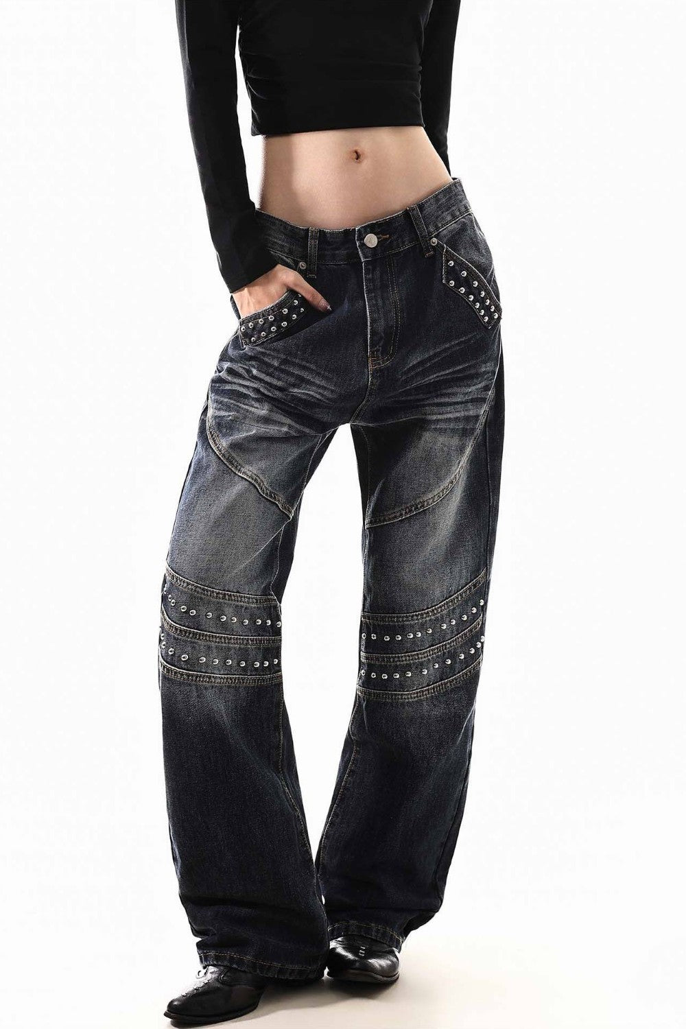 Darkwash Embroidered Stud Jeans
