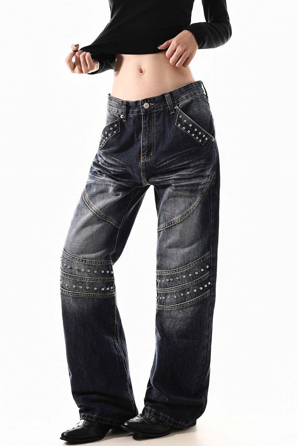 Darkwash Embroidered Stud Jeans