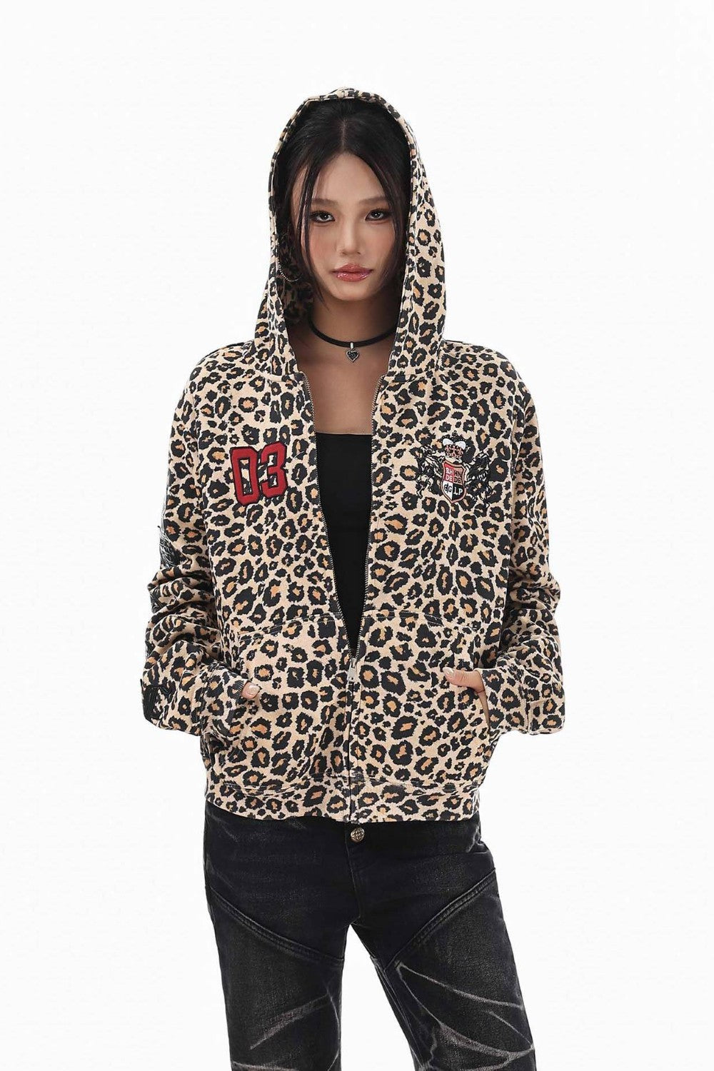 Leopard Script Hooded Jacket