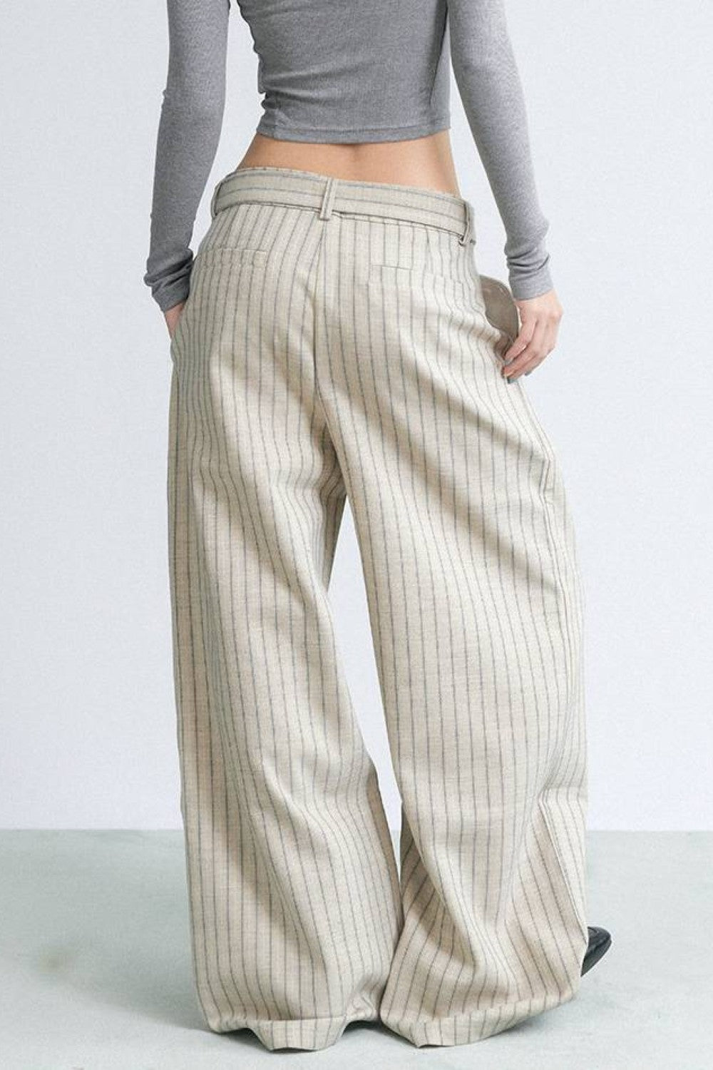 Pinstripe Wide Belted Trousers