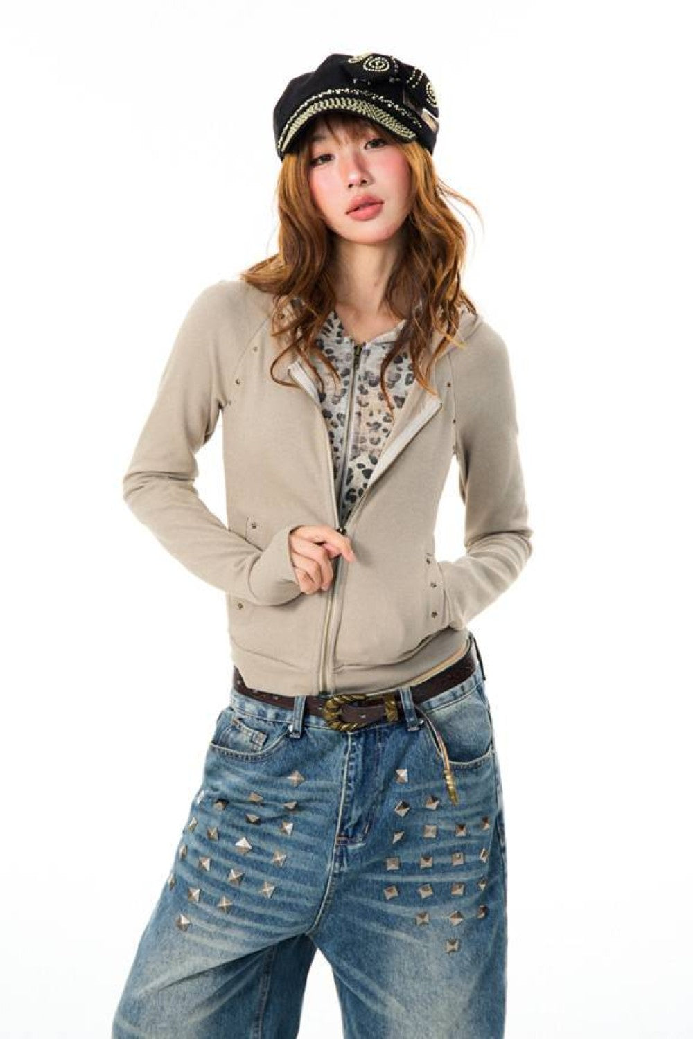 Layered Leopard Studded Jacket