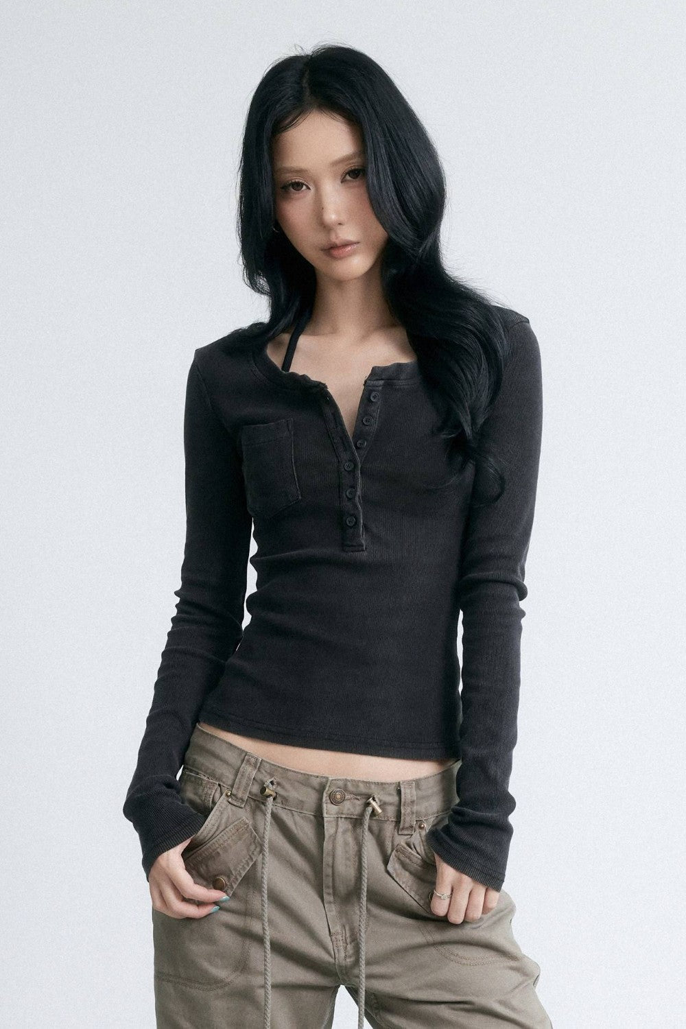 Washed Midnight Henley Top