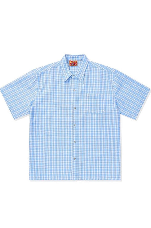 Blue Check Button-Up Blouse
