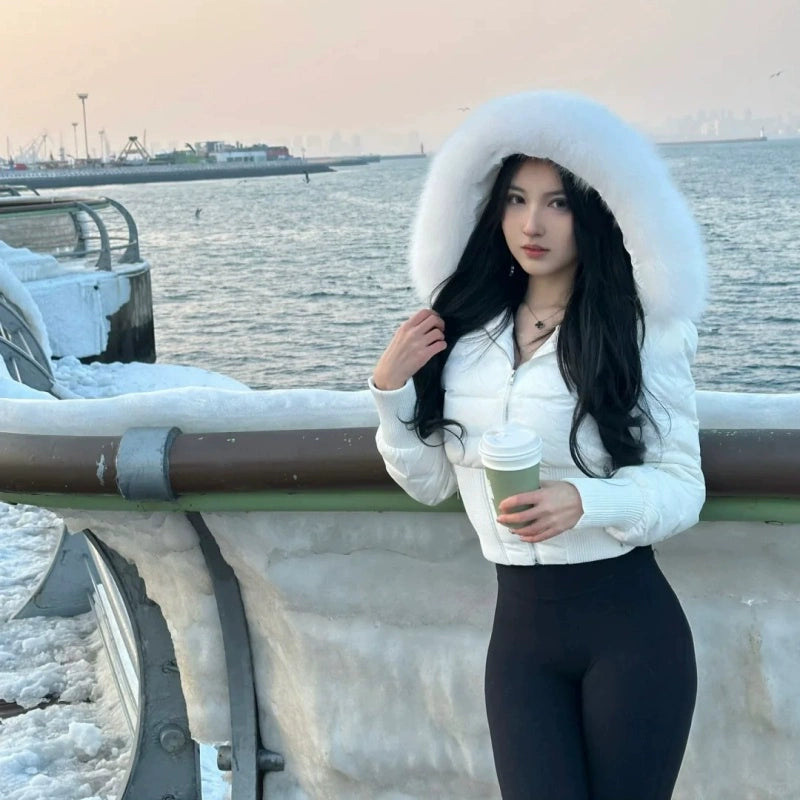 Small Waist 90 White Duck Down + Chao Simulated Fox Hair 2024 Winter New Heavy Industry Design Waist Down Jacket